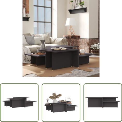 vidaXL Madera contrachapada -  Mesa de centro 2 pzas madera contrachapada gris 111,5x50x33cm