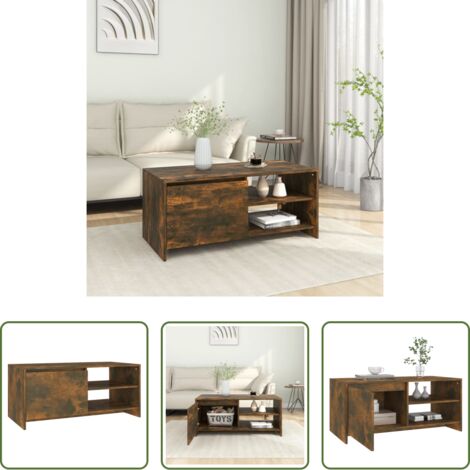 vidaXL Madera contrachapada -  Mesa de centro madera de ingeniería roble ahumado 102x50x45 cm