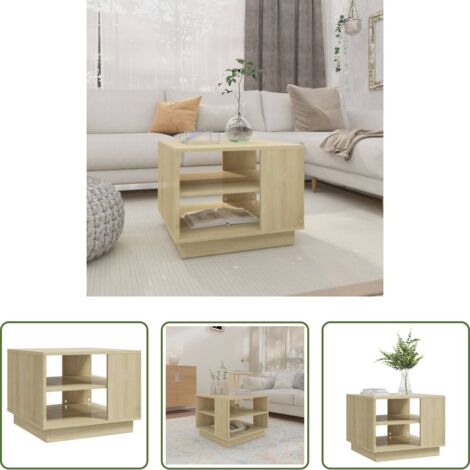 vidaXL Madera contrachapada -  Mesa de centro madera de ingeniería roble Sonoma 55x55x43 cm
