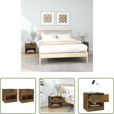 vidaXL Madera contrachapada -  Mesitas de noche 2 uds madera contrachapada color roble ahumado
