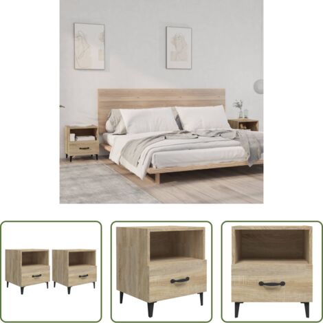 vidaXL Madera contrachapada -  Mesitas de noche 2 unidades madera contrachapada roble Sonoma