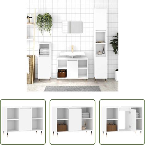 vidaXL Madera contrachapada -  Mueble de baño madera de ingeniería blanco 80x33x60 cm