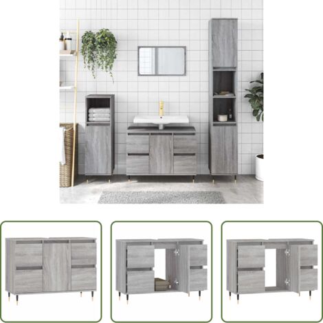 vidaXL Madera contrachapada -  Mueble de baño madera de ingeniería gris Sonoma 80x33x60 cm
