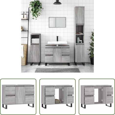 vidaXL Madera contrachapada -  Mueble de baño madera de ingeniería gris Sonoma 80x33x60 cm