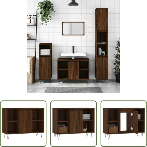 vidaXL Madera contrachapada -  Mueble de baño madera de ingeniería roble marrón 80x33x60 cm
