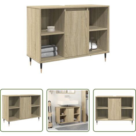 vidaXL Madera contrachapada -  Mueble de baño madera de ingeniería roble Sonoma 80x33x60 cm