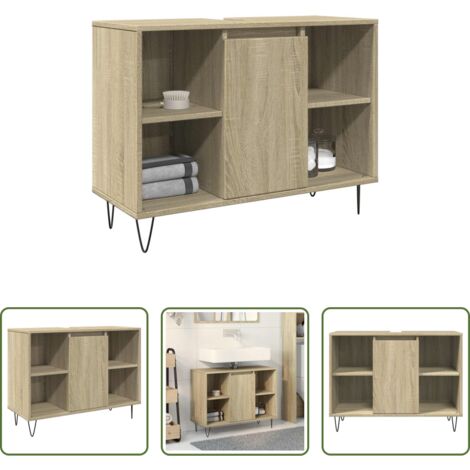 vidaXL Madera contrachapada -  Mueble de baño madera de ingeniería roble Sonoma 80x33x60 cm