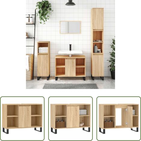 vidaXL Madera contrachapada -  Mueble de baño madera de ingeniería roble Sonoma 80x33x60 cm