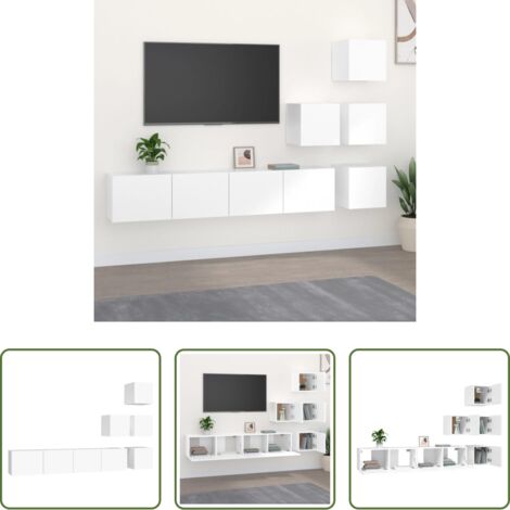 vidaXL Madera contrachapada -  Mueble de pared para TV madera contrachapada blanco