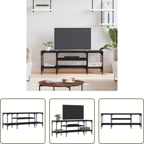 vidaXL Madera contrachapada -  Mueble de TV hierro y madera contrachapada negro 121x35x45 cm