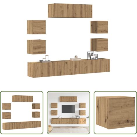 vidaXL Madera contrachapada -  Mueble para TV de pared madera contrachapada artesanal 7 piezas