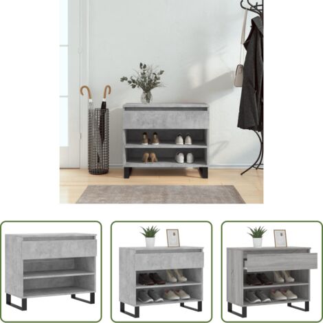 vidaXL Madera contrachapada -  Mueble zapatero madera contrachapada gris hormigón 70x36x60 cm