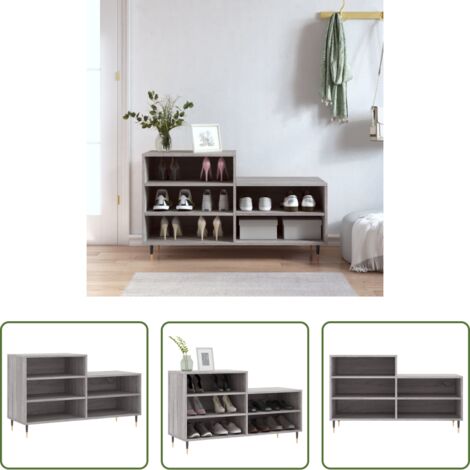 vidaXL Madera contrachapada -  Mueble zapatero madera contrachapada gris Sonoma 102x36x60 cm