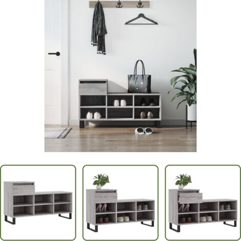 vidaXL Madera contrachapada -  Mueble zapatero madera contrachapada gris Sonoma 102x36x60 cm