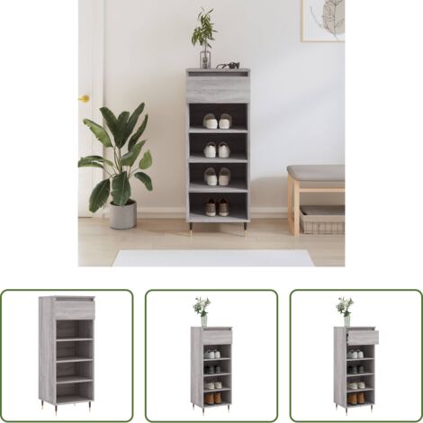 vidaXL Madera contrachapada -  Mueble zapatero madera contrachapada gris Sonoma 40x36x105 cm
