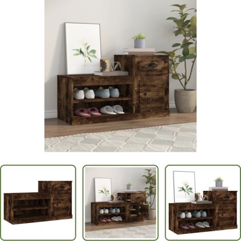 vidaXL Madera contrachapada -  Mueble zapatero madera contrachapada roble ahumado 100x42x60 cm