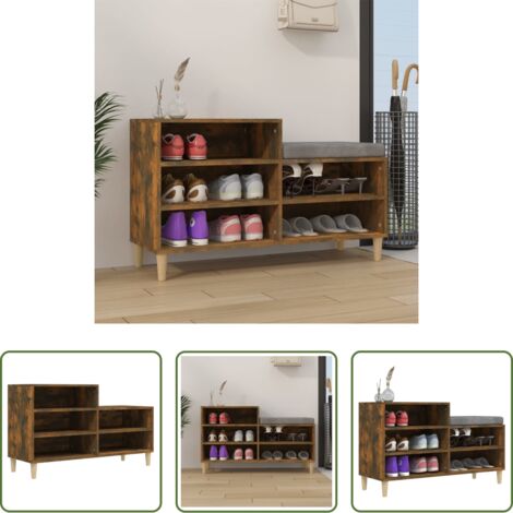 vidaXL Madera contrachapada -  Mueble zapatero madera contrachapada roble ahumado 102x36x60 cm