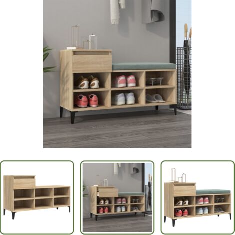 vidaXL Madera contrachapada -  Mueble zapatero madera contrachapada roble Sonoma 102x36x60 cm
