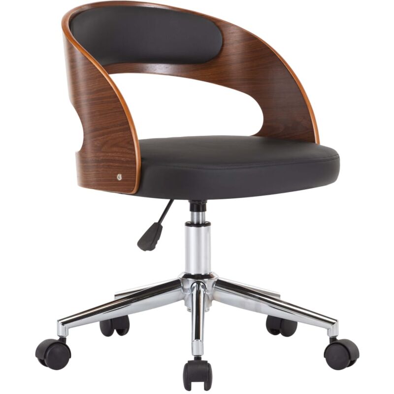

vidaXL Madera Curvada Silla de Oficina Giratoria Cuero Sintético Negro y Marrón Oscuro - Negro