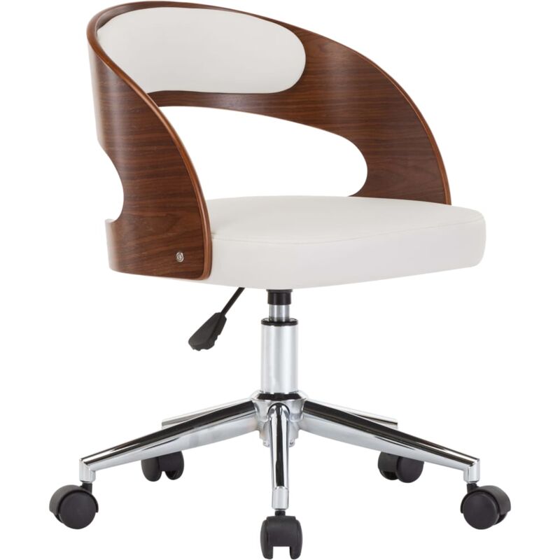 

vidaXL Madera Curvada Silla de Oficina Giratoria Cuero Sintético Blanco - Blanco