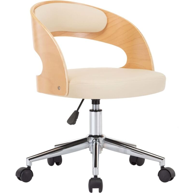 

vidaXL Madera Curvada Silla de Oficina Giratoria Cuero Sintético Crema - Crema