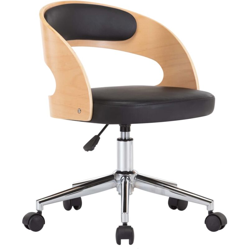 

vidaXL Madera Curvada Silla de Oficina Giratoria Cuero Sintético Negro y Marrón Claro - Negro