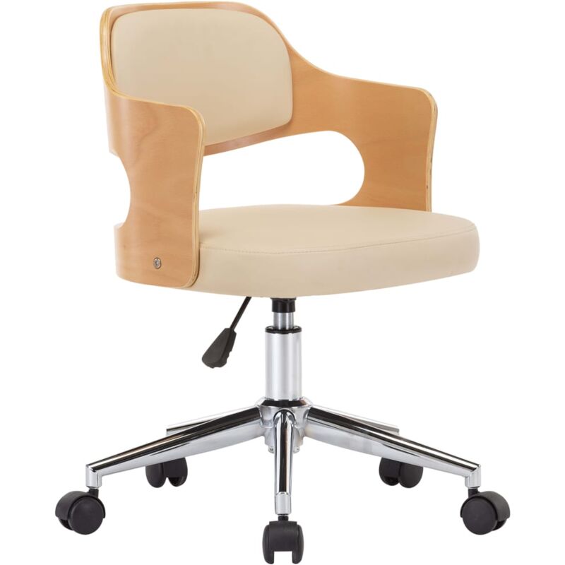 

vidaXL Madera Curvada Silla de Oficina Giratoria Cuero Sintético Crema - Crema