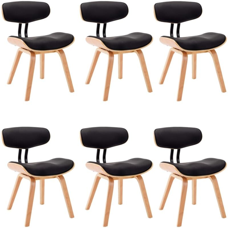 

Madera Curvada Sillas de Comedor 6 Unidades Cuero Sintético Negro - Negro - Vidaxl