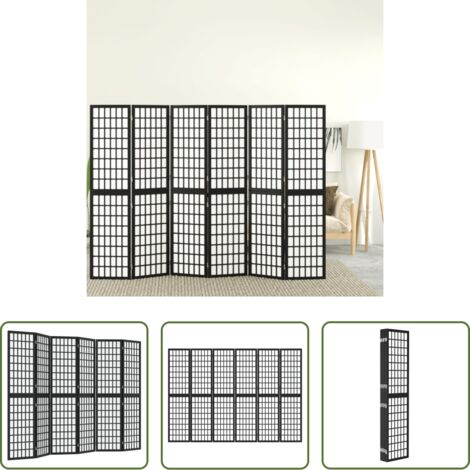 vidaXL Madera de abeto -  Biombo plegable con 6 paneles estilo japonés negro 240x170 cm