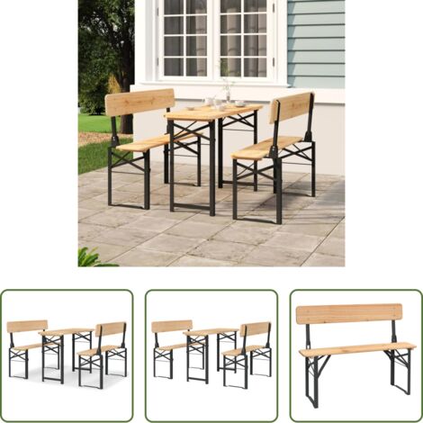 vidaXL Madera de abeto -  Mesa y bancos plegables de bar 3 piezas madera maciza de abeto