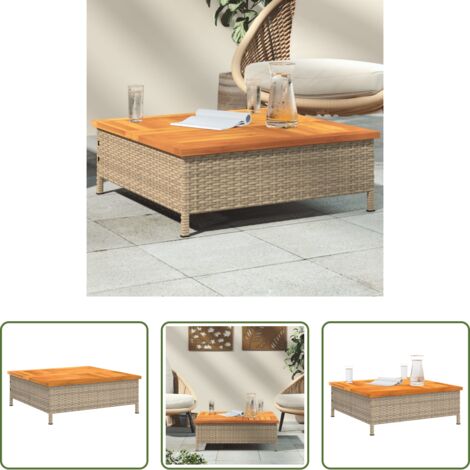 vidaXL Madera de acacia -  Mesa de jardín ratán y madera de acacia beige 70x70x25 cm