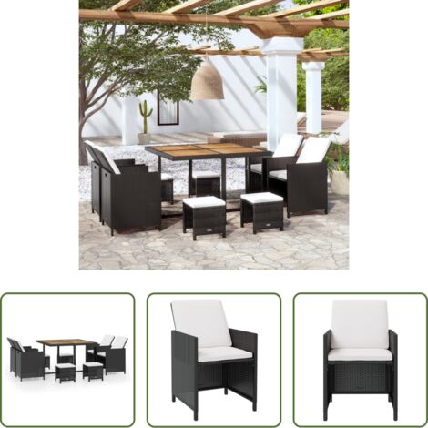 vidaXL Madera de acacia -  Set comedor de jardín 9 pzas ratán sintético y madera negro