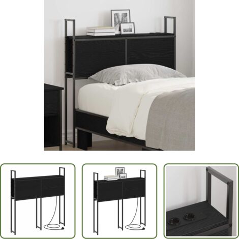 vidaXL Madera de calidad -  Cabecero de Almacenamiento con Estación de Carga Roble negro