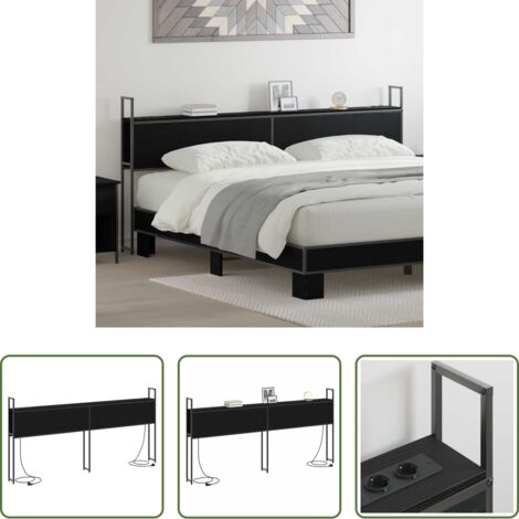 vidaXL Madera de calidad -  Cabecero de Almacenamiento con Estación de Carga Roble negro