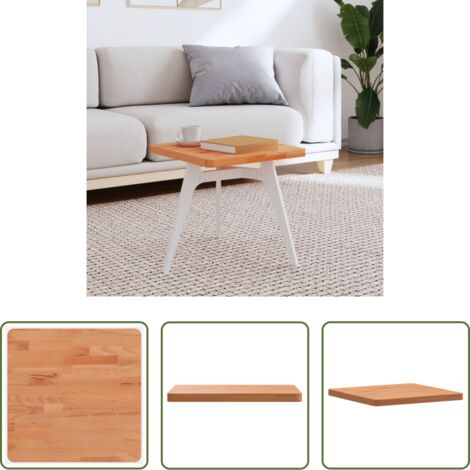vidaXL Madera de haya -  Tablero de mesa cuadrado de madera maciza de haya 40x40x2,5 cm