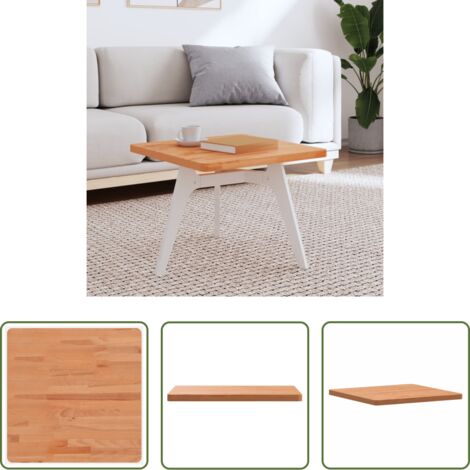 vidaXL Madera de haya -  Tablero de mesa cuadrado de madera maciza de haya 50x50x2,5 cm
