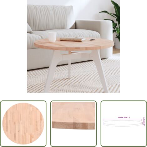 vidaXL Madera de haya -  Tablero redondo de madera maciza de haya Ø70x2,5 cm