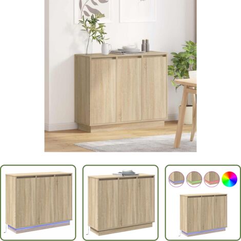 vidaXL Madera de ingeniería -  Aparador LED Roble Sonoma 90 x 32 x 75 cm Madera de ingeniería