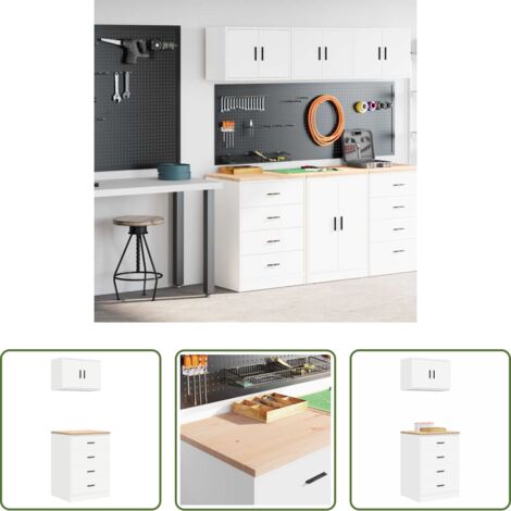 vidaXL Madera de ingeniería -  Armarios 2 uds para garaje madera de ingeniería blanco