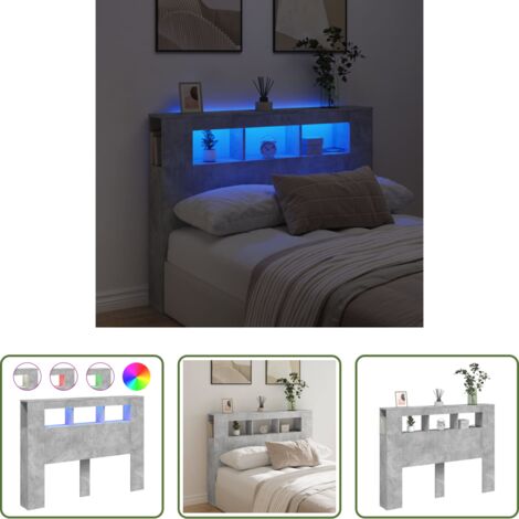 vidaXL Madera de ingeniería -  Cabecero LED madera ingeniería gris hormigón 140x18,5x103,5 cm