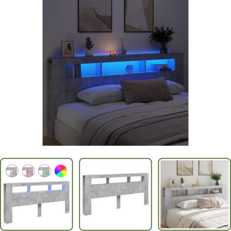 vidaXL Madera de ingeniería -  Cabecero LED madera ingeniería gris hormigón 220x18,5x103,5 cm