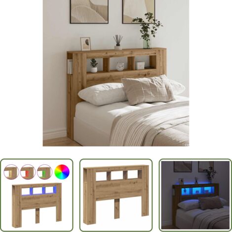 vidaXL Madera de ingeniería -  Cabecero LED madera ingeniería roble artisan 140x18,5x103,5 cm