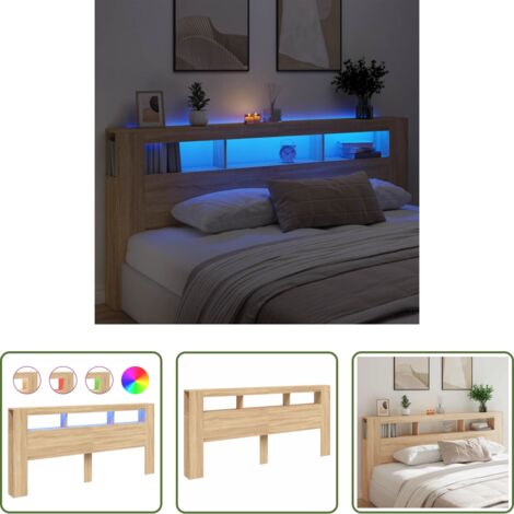 vidaXL Madera de ingeniería -  Cabecero LED madera ingeniería roble Sonoma 220x18,5x103,5 cm