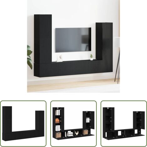 vidaXL Madera de ingeniería -  Conjunto de mueble de TV 6 pcs Roble Negro Madera de ingeniería