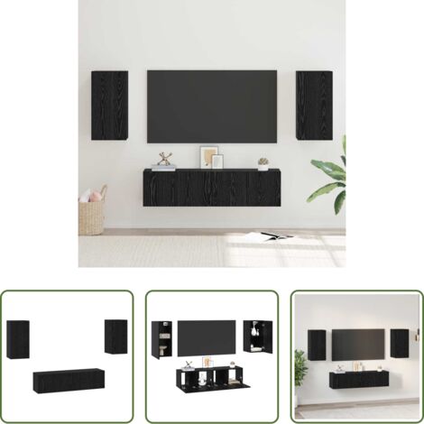 vidaXL Madera de ingeniería -  Conjunto de mueble de TV Roble Negro Madera de ingeniería
