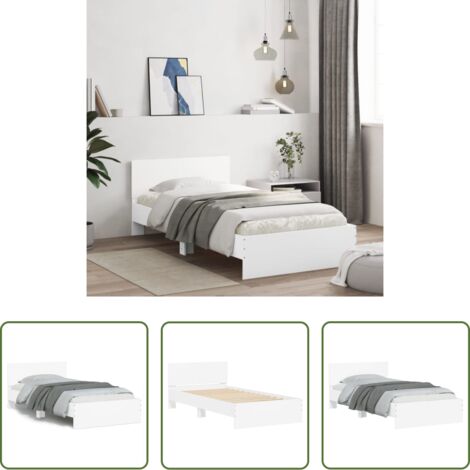 vidaXL Madera de ingeniería -  Estructura cama con cabecero madera ingeniería blanco 100x200cm