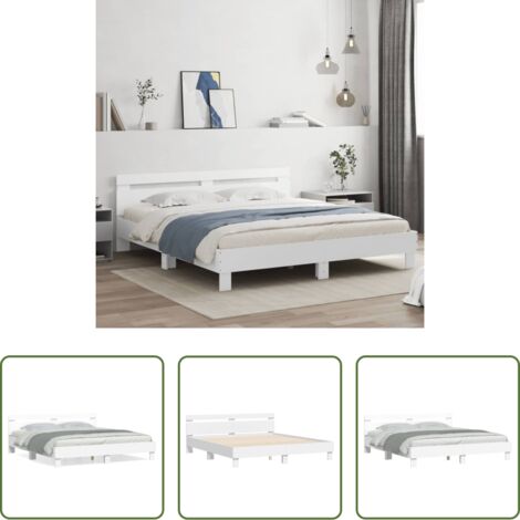 vidaXL Madera de ingeniería -  Estructura cama con cabecero madera ingeniería blanco 180x200cm