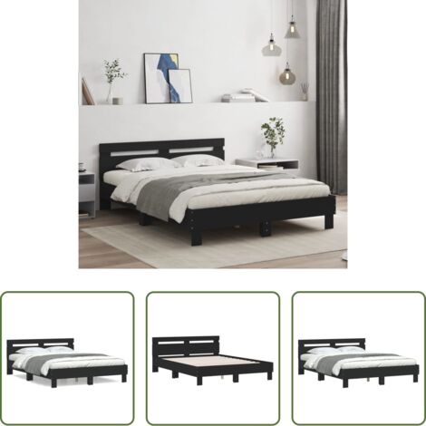 vidaXL Madera de ingeniería -  Estructura cama con cabecero madera ingeniería negro 140x200 cm
