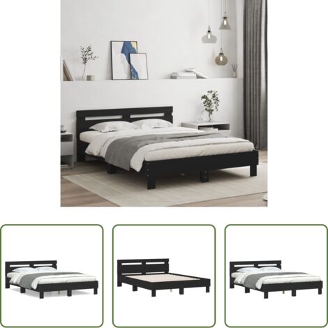 vidaXL Madera de ingeniería -  Estructura cama con cabecero madera ingeniería negro 150x200 cm