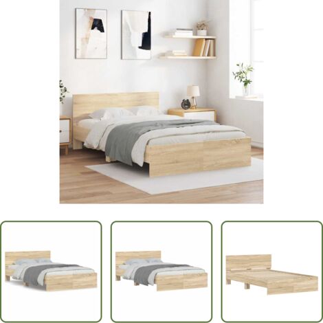 vidaXL Madera de ingeniería -  Estructura de cama con cabecero roble Sonoma 120x190 cm